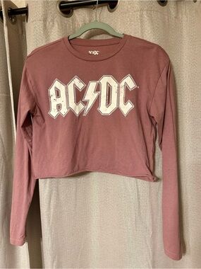 AC/DC Mauve Crop Long Sleeve Tee with White Logo Small